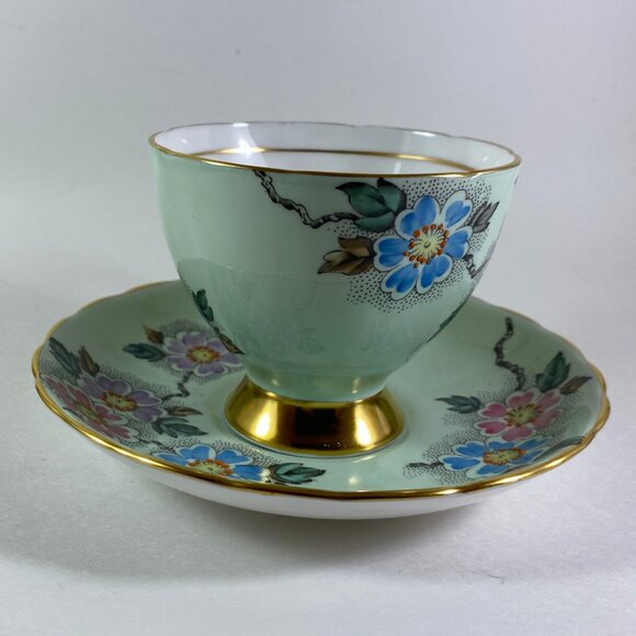 Stunning !!! Vintage Tuscan Tea Cup , Minty Green, Hand Painted 18118 - Picture 8 of 11
